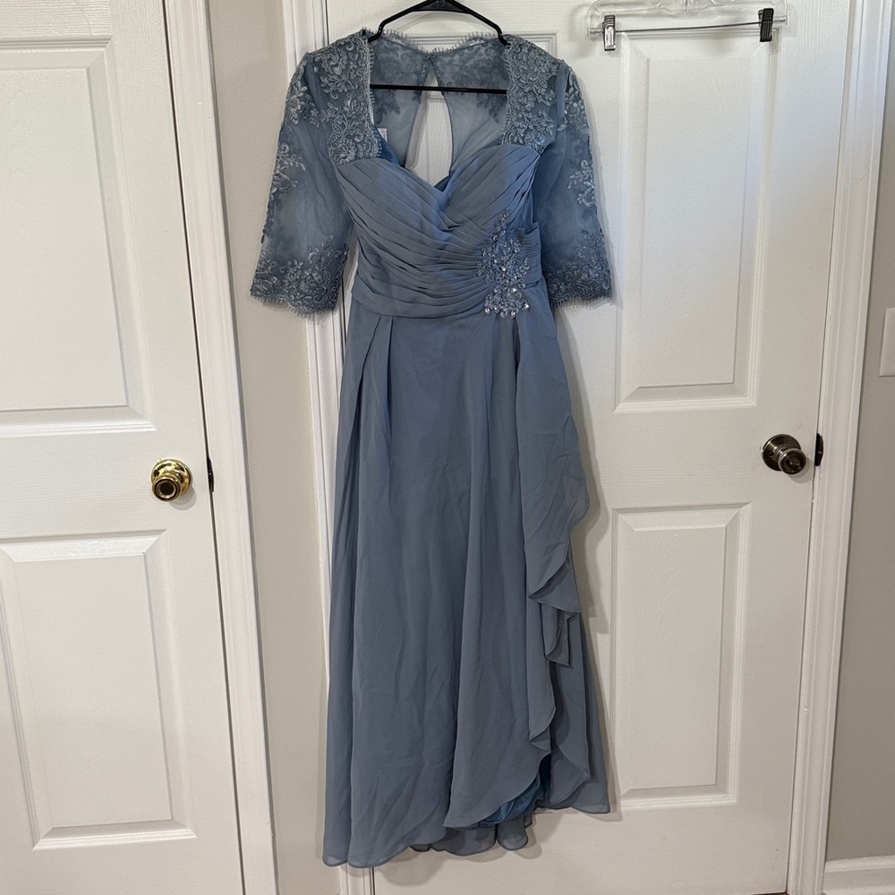Elegant Blue Lace-Embellished Mother of the Bride Dress